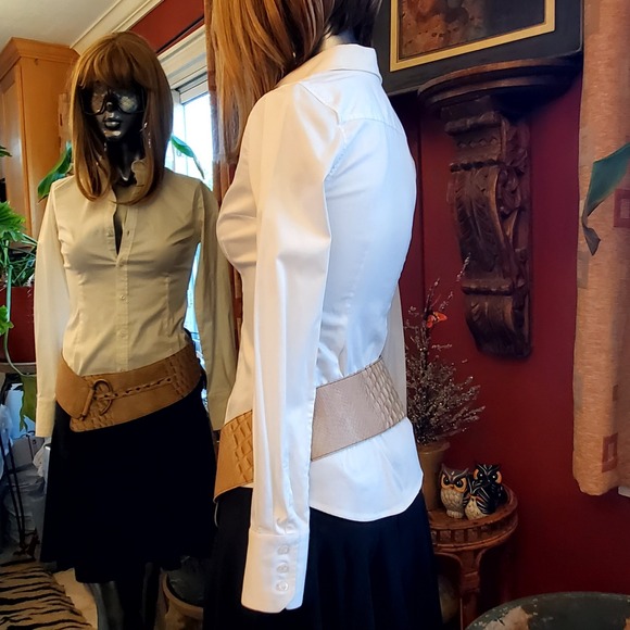 Vintage Italian Wide Leather Belt Beige Reptile Embossed D-Ring - Picture 2 of 16